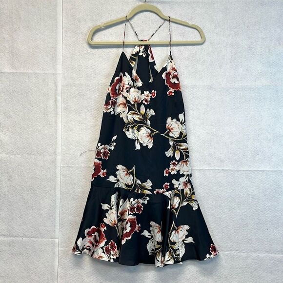 NWT PHILOSOPHY Dress Women's Small Navy Floral V-Neck Midi Sleeveless Ruffled - Picture 1 of 14